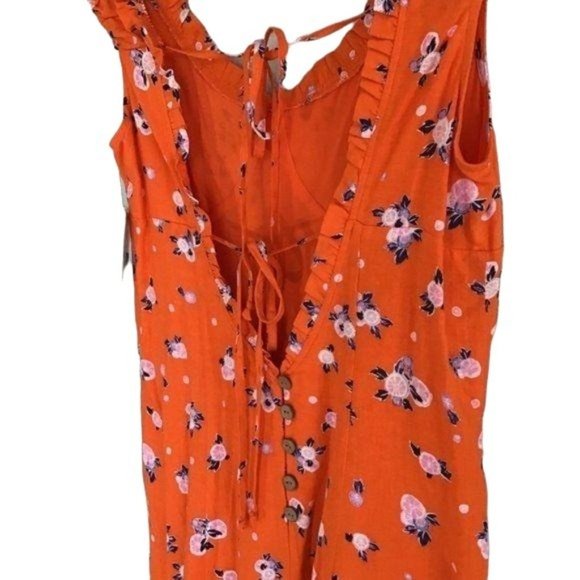 Free People Like A Lady Mini Dress in Orange Floral Print Size Large Sz L - Picture 7 of 11